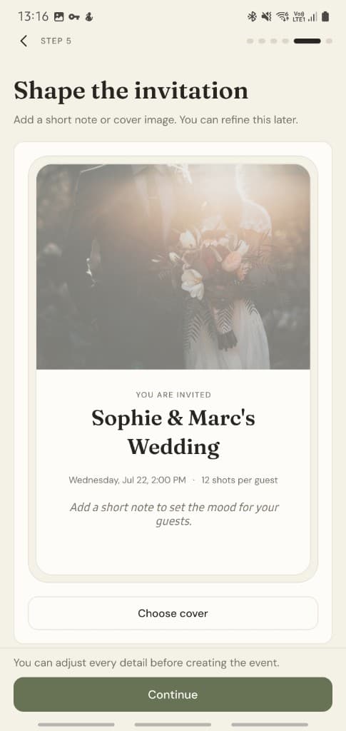 Memori invitation preview for a shared event